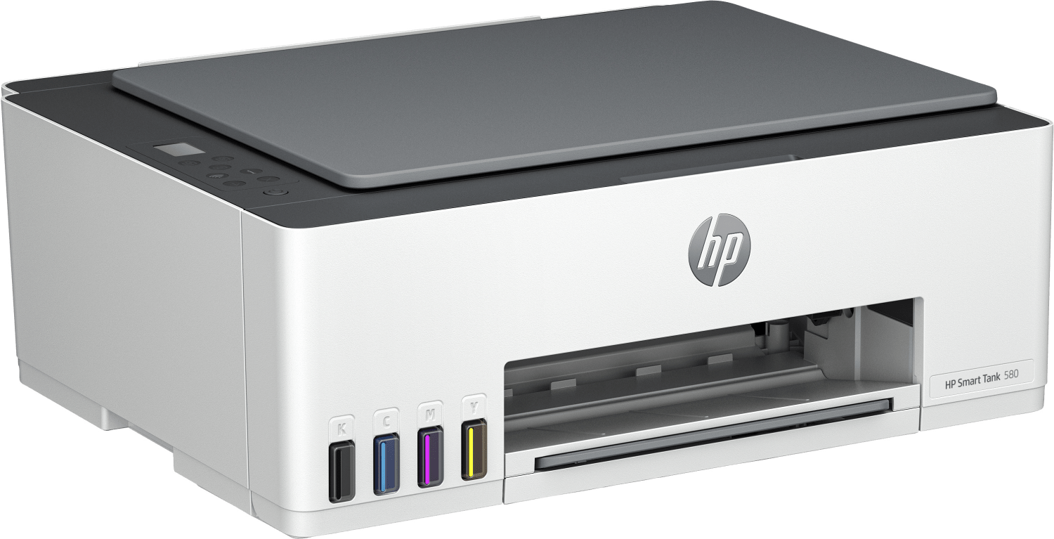 МФУ HP 1F3Y2A Smart Tank 580 Wireless (A4), /белая with grey cover/, Color Ink Printer/Scanner/Copier, 1200 dpi, 12/5 ppm, 980MHz, Duty 1000p, Tray 800, USB, WiFi, Bluetooth