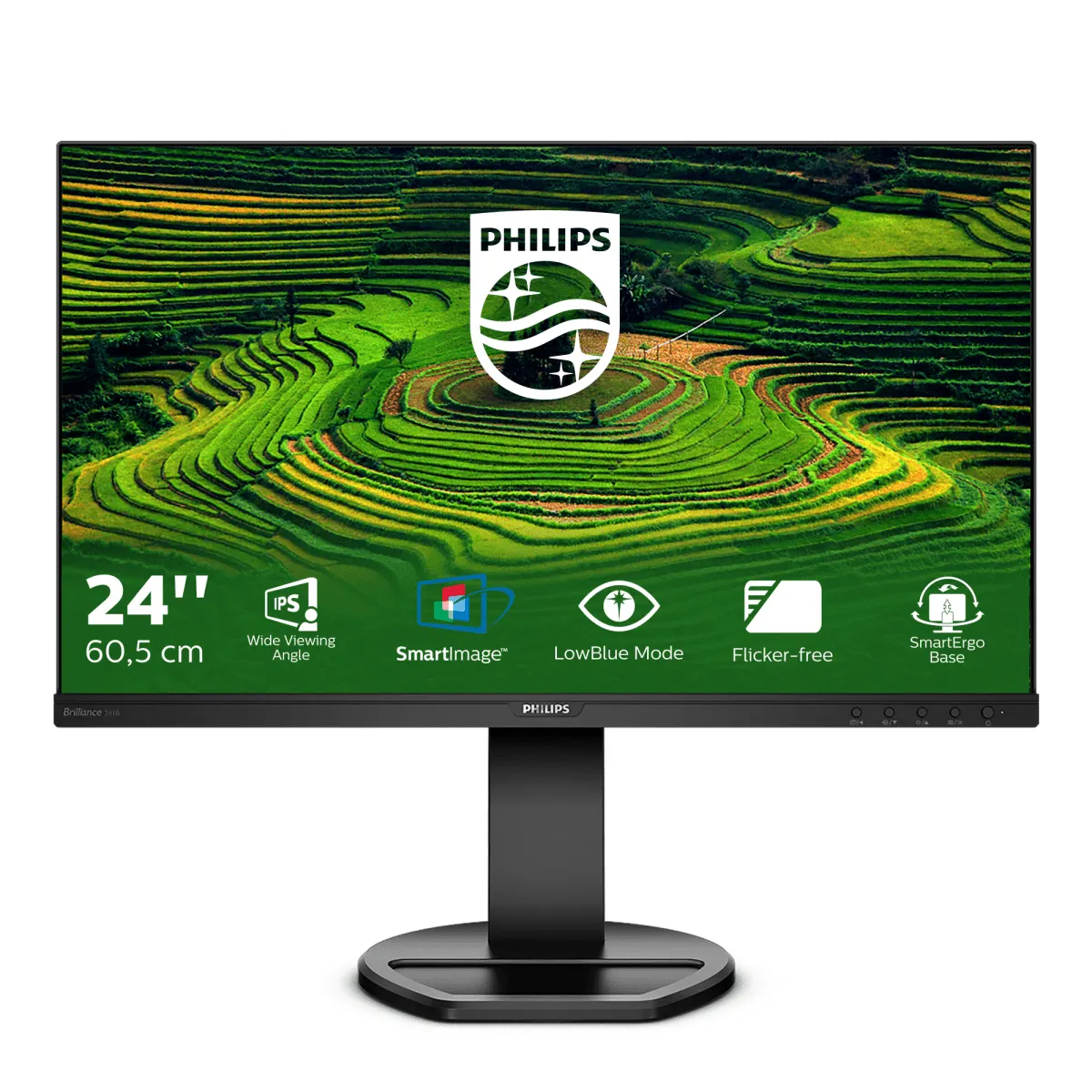 Монитор PHILIPS LCD 23.8'' 16:9 1920х1080(FHD) IPS, 75 Hz, 250cd/m2, 1000:1, 50М:1, 5ms, VGA, DVI, HDMI, DP, USB-Hub, Height adj, Pivot, Tilt, Swivel, Speakers, чёрная (241B8QJEB/01)