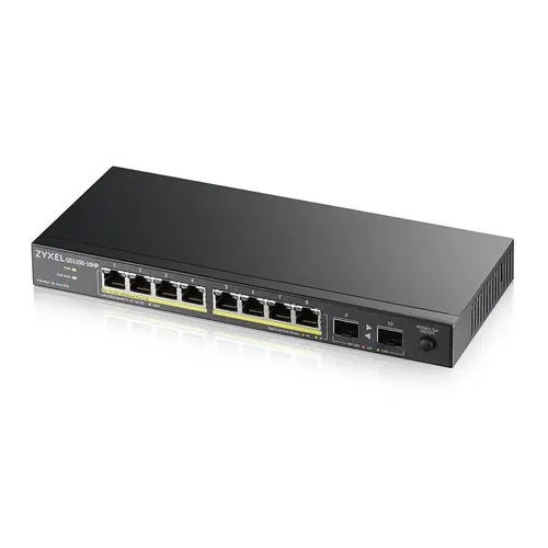 Коммутатор ZyXEL Unmanaged Gigabit PoE Switch GS1100-10HP, 8xRJ-45: 1G PoE+, 2xSFP, 130W PoE budget, desktop, fanless (GS1100-10HP-EU0102F)