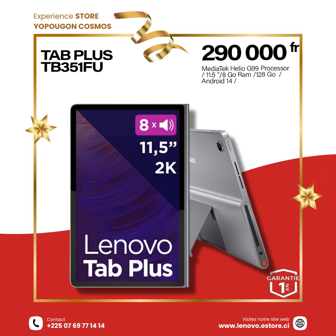 Планшет Lenovo ZADX0082RU TB351FU Tab Plus 11.5" 2K (2000x1200) 90Hz/MediaTek Helio G99 (8C)/8GB/256GB/Integrated/Wi-Fi/BT5.2/8MP/8MP/Android 14/1Y/Luna Grey